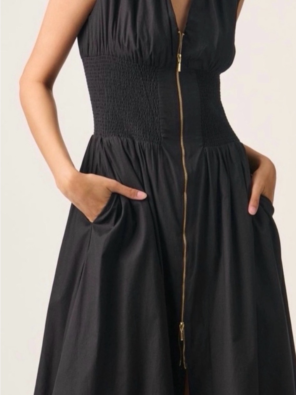 Anthropologie Black Midi Dress with Gold Zip